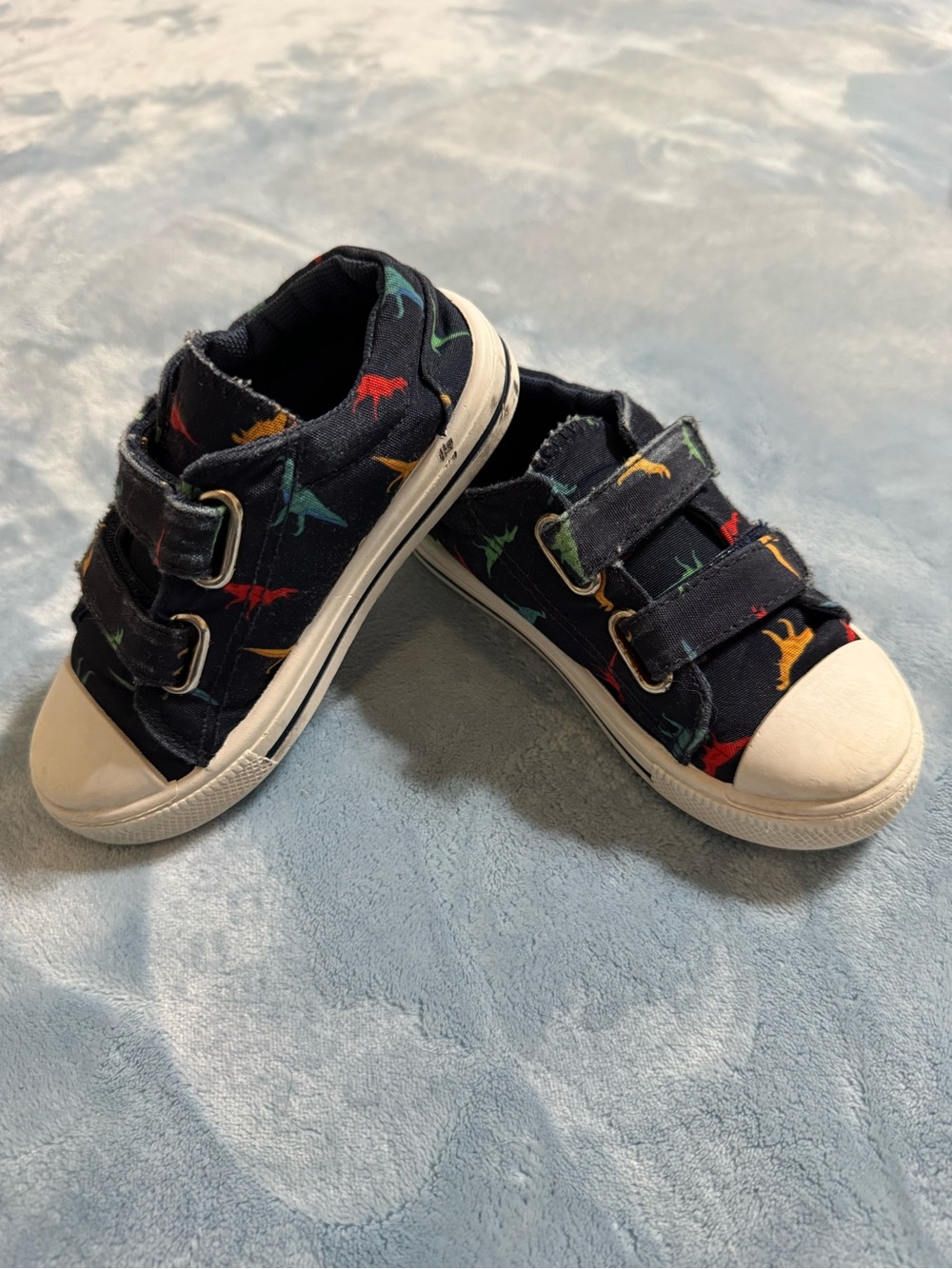 Kids Navy Dinosaur Print Velcro Sneakers